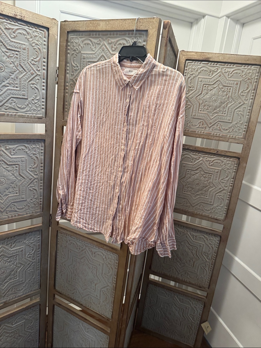 Uniqlo Light gauze tan Striped Button-Down Shirt